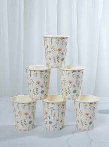 10/25 Vasos de papel desechables con temática de flores frescas, de 9 onzas/250ml, vasos de bebida desechables, vasos de café desechables para fiestas de cumpleaños, adecuados para diversas fiestas, bodas, hogares, oficinas, vasos de bebida, vasos de bebida fría, vasos de té caliente, tazas de café, vasos de comedor, suministros y accesorios para fiestas de cumpleaños
