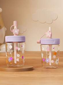 1pc 450ML/480ML Cute Children's Cup With Straw, Student Water Bottle, Fresh Pattern, Dustproof Leakproof Shockproof Durable, Portable, Suitable For Daily Home, School, Outdoor Activities, Best Gift