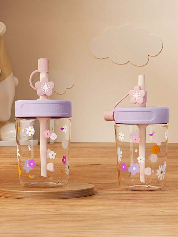 1pc 450ML/480ML Cute Children's Cup With Straw, Student Water Bottle, Fresh Pattern, Dustproof Leakproof Shockproof Durable, Portable, Suitable For Daily Home, School, Outdoor Activities, Best Gift