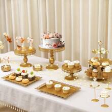 11-Piece Gold/Black Lace Cake Stand Set – Interchangeable Dessert Display Stands And Trays For Weddings, Birthdays, And Events - Vàng - Xem 3