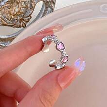 10Pcs Exquisite Pink Synthetic Zirconia Heart Love Butterfly Rings Set For Women Mix Style Fashion Open Adjustion Finger Jewelry Party Gifts