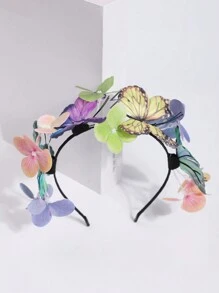 1pc Vintage 3D Butterfly & Ball Flower Design Hairband For Girls Photo Shooting And Performance