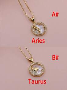 Micro Pavê, Micro Pavê, Charme de Concha de Luxo CZ, Charme das Doze Constelações, Pingente do Zodíaco para DIY Astrology Metal Handmade Colar