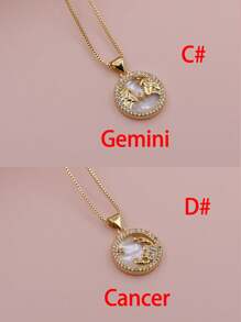 Micro Pavê, Micro Pavê, Charme de Concha de Luxo CZ, Charme das Doze Constelações, Pingente do Zodíaco para DIY Astrology Metal Handmade Colar