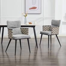DYHOME Eetkamerstoelen set van 2, Nordic gestoffeerde stoel met metalen frame rugleuningen, armleuningen stoel voor woonkamer, eetkamer of slaapkamer