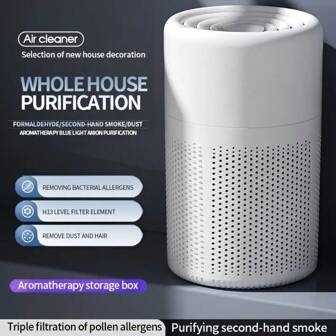 1 Pieza Purificador de aire con USB, HEPA, y aromaterapia. Filtro triple contra el polen y alérgenos. Elimina humo, polvo y olores. Ideal para fumadores, mascotas, aulas, oficinas y dormitorios. No requiere baterías.