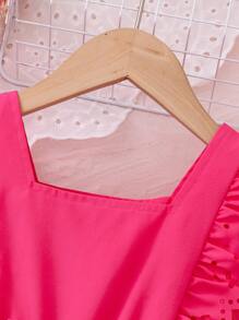 年轻女孩休闲时尚紫红色盖袖连衣裙，适合夏季聚会、休闲、度假和家居穿着 - 玫紅色 - 查看 3