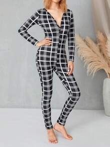 Valentine's Day Women's V Neck Button Long Sleeve Jumpsuit Lips Print Bodycon Bodysuit Romper