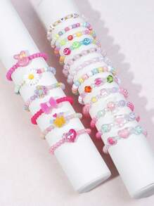 Set de 6 piezas/18 piezas de pulsera con dijes de corona, flor y corazón, pulsera de cuentas con dijes coloridos para niños, adecuado para fiestas, cumpleaños, color aleatorio