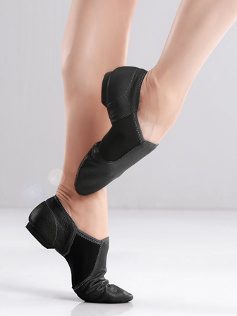 女士黑色手工爵士舞鞋，优质皮革鞋面，防滑透气绒面革衬里，EVA 耐磨鞋底，男女皆宜的流行爵士舞鞋一脚蹬款式，高品质舞鞋