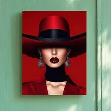 1pc Framed Canvas Wall Art Poster Print Woman In Red Hat And Black Dress Vintage Canvas Classic Oil Painting Art Home Decor For Living Room, Bedroom, Office - Wrapped Frame - View 4