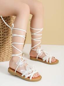 Kids Girls White Sandals, Children Flat Sandals White Floral Sandals, Girls Summer Shoes