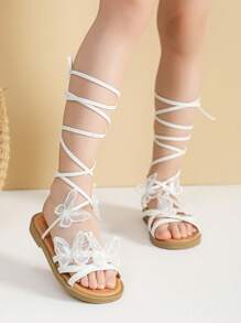 Kids Girls White Sandals, Children Flat Sandals White Floral Sandals, Girls Summer Shoes