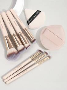 MAANGE 9Pcs Professional Facial Makeup Tools With 7pcs Facial Makeup Brushes&2pcs Powder Puff Accessories,Soft Foundation Brush Blush Brush Contour Brush Concealer Brush Eyeshadow Brush,Makeup Tools With Soft Fiber For Easy To Carrying,Set For Travel,Gift For Women&Girls - 杏色 - 查看 2