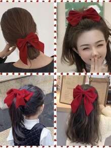 2Pcs Big Hair Bow Clips-Red Velvet Bow Hair Clips For Girls Teens, Alligator Clip Barrettes Silky Bowknots Hairpin For Holiday New Year Valentines Day Headdress