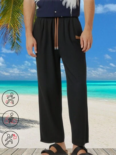 Men's Summer New Style Straight Leg Casual Cropped Pants, Loose Fit Wide Leg Sports Pants, 4-Way Stretch Quick Dry Trousers