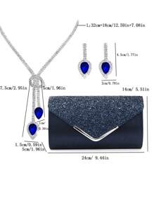 Women's Fashion Versatile Elegant Sequin Shiny Clutch Bag, Evening Bag, Dress Party Bag; Heart Shape Rhinestones Decorated Necklace And Earrings 3-Piece Set For Party Accessories