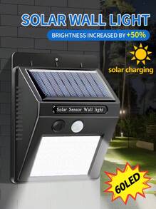 1/4 piezas Lámpara de pared solar de 60 LED, luz de acampada portátil impermeable de ABS a 6000K, con sensor de movimiento y 3 funciones inteligentes, compatible con batería de ión de litio 18650 para exteriores, jardín, garaje, camino, patio