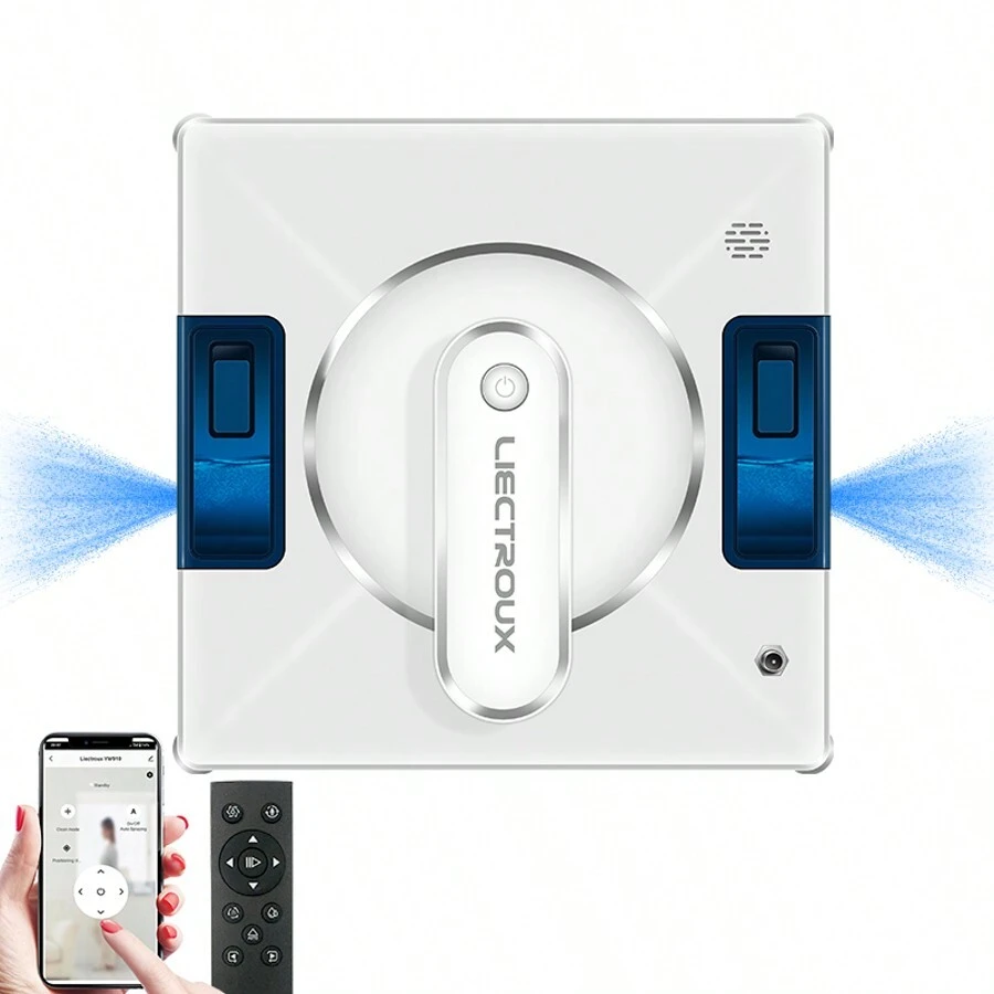 1 cái Ổ cắm tường LIECTROUX 100ml YW509 Robot lau cửa sổ phun nước đôi Cảm biến laser, Chống rơi, Cây lau nhà ướt bằng kính thông minh, Robot lau tường Windows ở tầng nhà, Động cơ không chổi than, Làm việc không có vành, Bản đồ AI Lộ trình