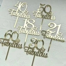 1/3/5 件金色简单数字 18 21 30 40 50 60 生日快乐亚克力蛋糕装饰适用于结婚周年生日派对蛋糕装饰 - 金色 - 查看 1
