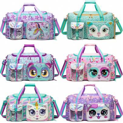 1pc Kids Animal Duffel Bag Girls Travel Bag Gifts Overnight Bag For Girls Tote Bag Sleepover Bag For Girls Gym Dance Bag With Shoes Compartment