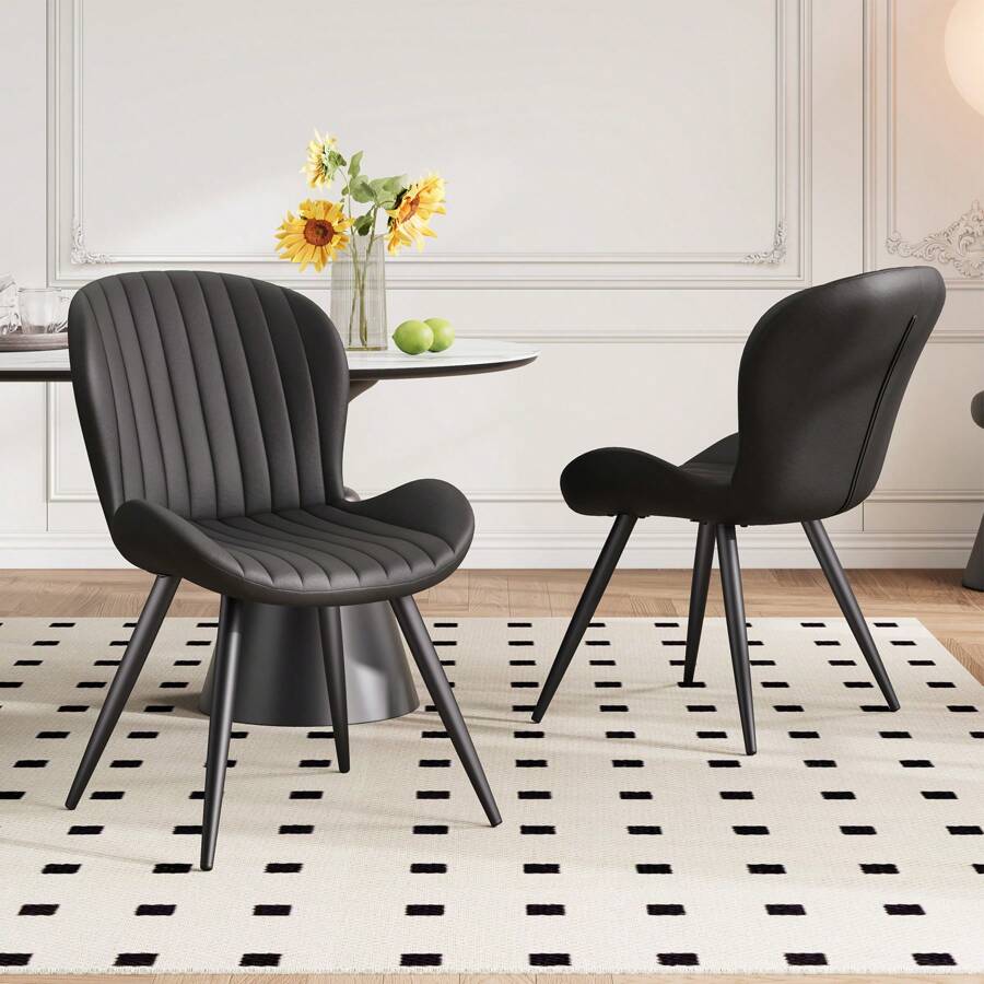 Nalupatio Modern Dining Room Chairs Set Of 2, Upholstered Kitchen Dinner Chair Fabric And Curved Backrest Kitchen Chairs - 黑色 - 查看 1