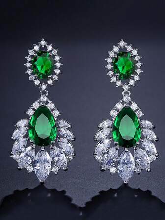 1 par de pendientes colgantes con estilo de joyería de circonita cúbica, pendientes de vestido de noche de moda para fiesta, regalo del Día de San Valentín, mamá, madre, Día de la Madre, regalo