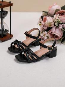 1 Pair Fashionable Elegant Luxury Dress High Heel Sandals For Girl - Black - View 3