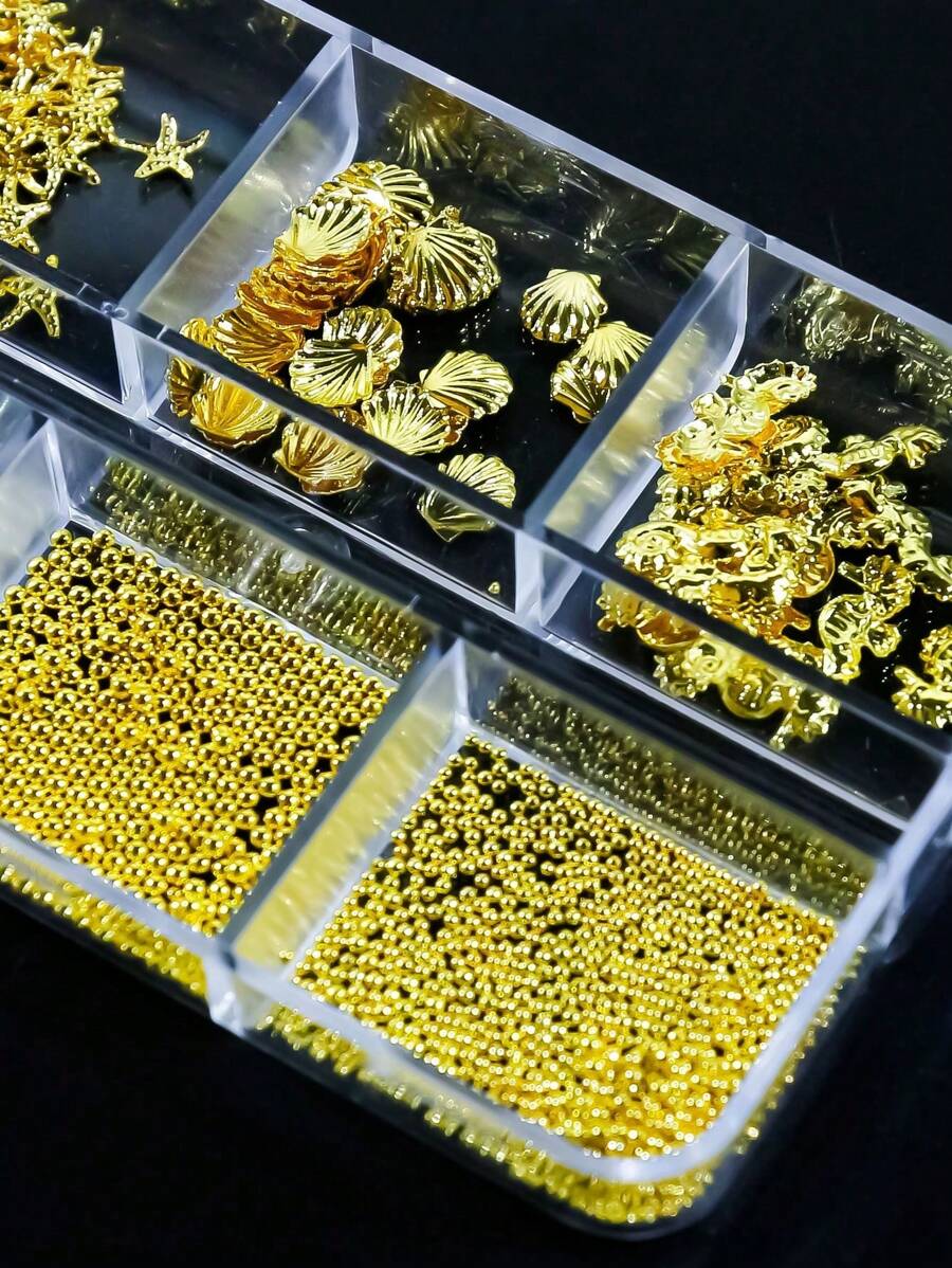 6 Grid Gold Seashell Starfish Nail Charms Metal Rivets Accessories ...