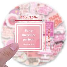 50PCS Pink Bible Scripture Jesus Stickers Vinyl Aesthetics Stickers For Scrapbooking, Diary, Laptop, Bumper, Skateboard, Water Bottle, Computer, Phone, Cartoon, Hard Hat, Car Stickers And Decals