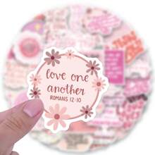 50PCS Pink Bible Scripture Jesus Stickers Vinyl Aesthetics Stickers For Scrapbooking, Diary, Laptop, Bumper, Skateboard, Water Bottle, Computer, Phone, Cartoon, Hard Hat, Car Stickers And Decals