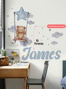 1pc Customizable Your Name Swinging Bear With Stars Wall Sticker, Removable For Bedroom, Living Room, Kids Room Decor,Multi-Functional, ,Ornamental,Reusable,Exquisite,Stylish,High-Quality,Colorful,Modern,Custom,Personalized,Unique,Ideal Gifts For Him,Ideal Gifts For Her,Boyfriend,Dad,Girlfriend,Mom,Family,Friends,Tea Room,Home,Garden,Office,For Anniversaries,For Valentine's Day,For Mother's Day,For Birthdays,For Father's Day,For Graduation,For Weddings,For Housewarming,Home Refresh