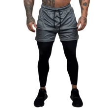 Boyfriend Style Men's 2 In 1 Shorts With Leggings Gym Running Training Compression - Black - View 4