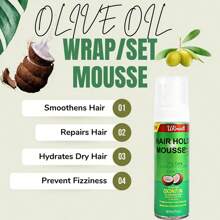 100/207ML Olive Oil Enriched Hair Hold Mousse - Long-Lasting, Anti-Frizz, Moisturizing Formula For Normal Hair - Perfect For Curly Hair Styling And Humidity Control