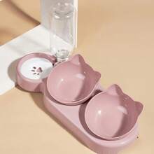Bacs d'alimentation en eau pour animaux de compagnie, bol d'eau et de nourriture pour chat avec design 3 en 1 à oreille avec bouteille d'eau à gravité pour la protection du cou
