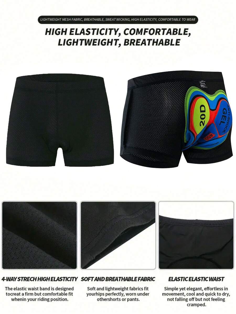 1 Pc Soft Mesh Fabric Men's Padded Cycling Shorts, Quick-Drying Splicing Tight Leggings For Riding - Black - View 1