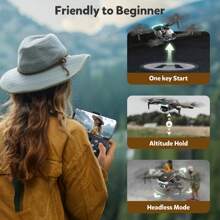 HopeRock GPS Drones With Camera For Adults, AE10 Mini Fodable RC Drone For Beginners With Auto Return Home, 1080P HD, Dual-Camera FPV , Brushless Motor, 2 Batteries, Black - 灰色 - 查看 9