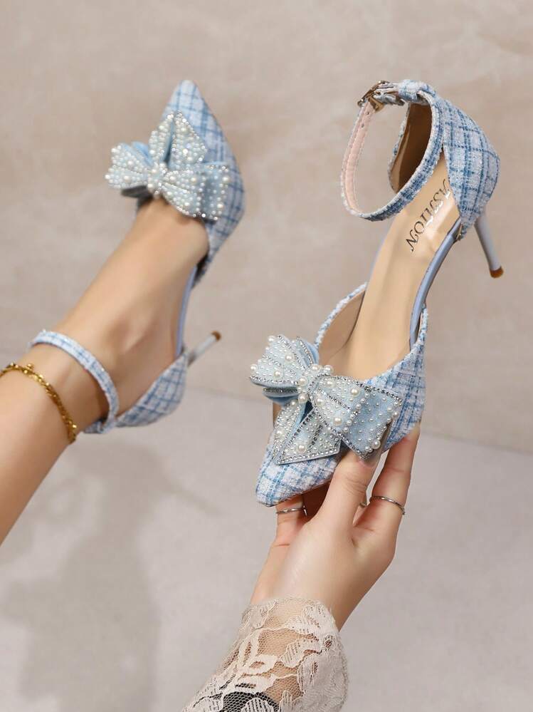 Chaussures à talons hauts à bout pointu Printemps/Été 2024 2025 Automne/Hiver, sandales style français avec nœud papillon transparent, bride de fée et décoration de cristal, élégantes, escarpins pour femmes