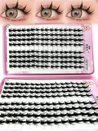 32 filas/10 filas (256 piezas/80 piezas) Extensiones de pestañas individuales en racimos de estilo ojo de gato de alta capacidad 256 piezas, pestañas naturales segmentadas en racimos, racimos de pestañas, pestañas individuales, pestañas postizas
