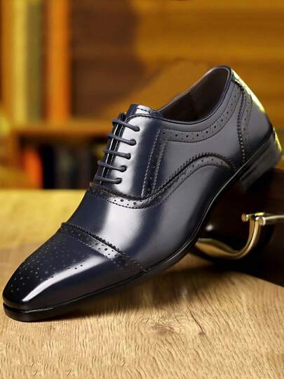 British Style Men's Formal Leather Oxford Shoes, Handmade Hidden Insole Dress Business Pointed Toe Shoes