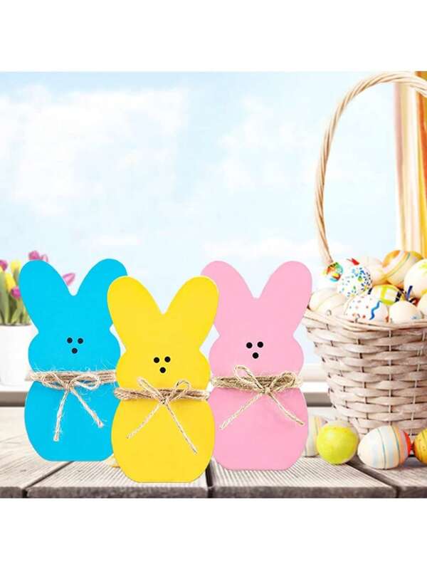 3-Piece Set Of Easter Bunny Ornaments, Wooden Tabletop Decorations, Rope Decorations, Festive Scene Decoration Ornaments Best Gifts Birthday Graduation