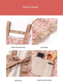 1 pieza Delantal de limpieza con estampado floral country, delantal vintage floral para cocina de mujer para adultos, delantal con volantes de estampado floral, para cocina, baño, decoración del hogar
