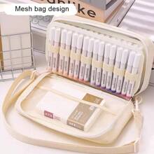 1pc Marker Organizer Bag, Holds 64 Markers + Drawing Book, Multilayer Organizer Bag, Pen Not Included, Crossbody Or Shoulder, Suitable For Home, School And Office