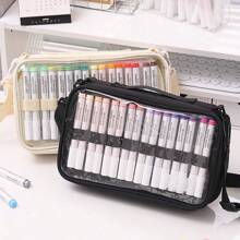 1pc Marker Organizer Bag, Holds 64 Markers + Drawing Book, Multilayer Organizer Bag, Pen Not Included, Crossbody Or Shoulder, Suitable For Home, School And Office