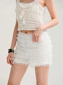 Women's Summer High Waist Lace Mini Shorts Elastic Waistband Fashion Lace Streetwear Shorts - White - View 3