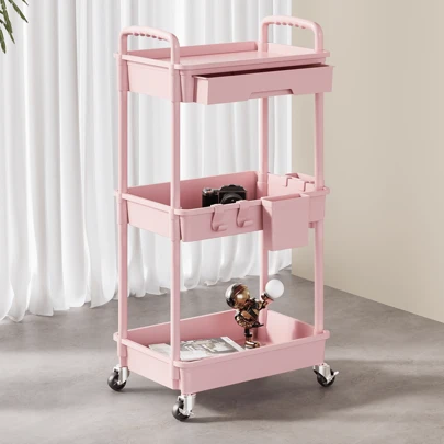 SPACEKEEPER 3 Tier Rolling Storage Cart With Drawers Rolling Utility Cart With Drawers,Room Decor,Bathroom Decor,Rolling Utility Cart Rolling Storage Organizer Tool For Kitchen,Bathroom,Living Room,Office Outdoor Decor