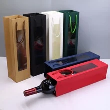 20pcs Window Wine Gift Bags, Window Red Wine Paper Bags, Wine Handbags, High-End Holiday Supplies, Wedding Birthday Party Handbags 13.58X3.74X3.54in