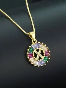 Pingente de Letra Folheado a Ouro com Micro Pavê de CZ Arco-íris, Joias da Moda, Pingentes e Encantos com Inicial para Mulheres