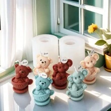 Moldes de Vela de Silicone em 3D de Urso de Pelúcia, DIY Xícara de Café em Formato de Urso, Moldes de Vela, Sabonete, Pequeno Elefante, Artesanato em Gesso e Resina, Ferramenta de Fabricação de Cera, Decoração Doméstica