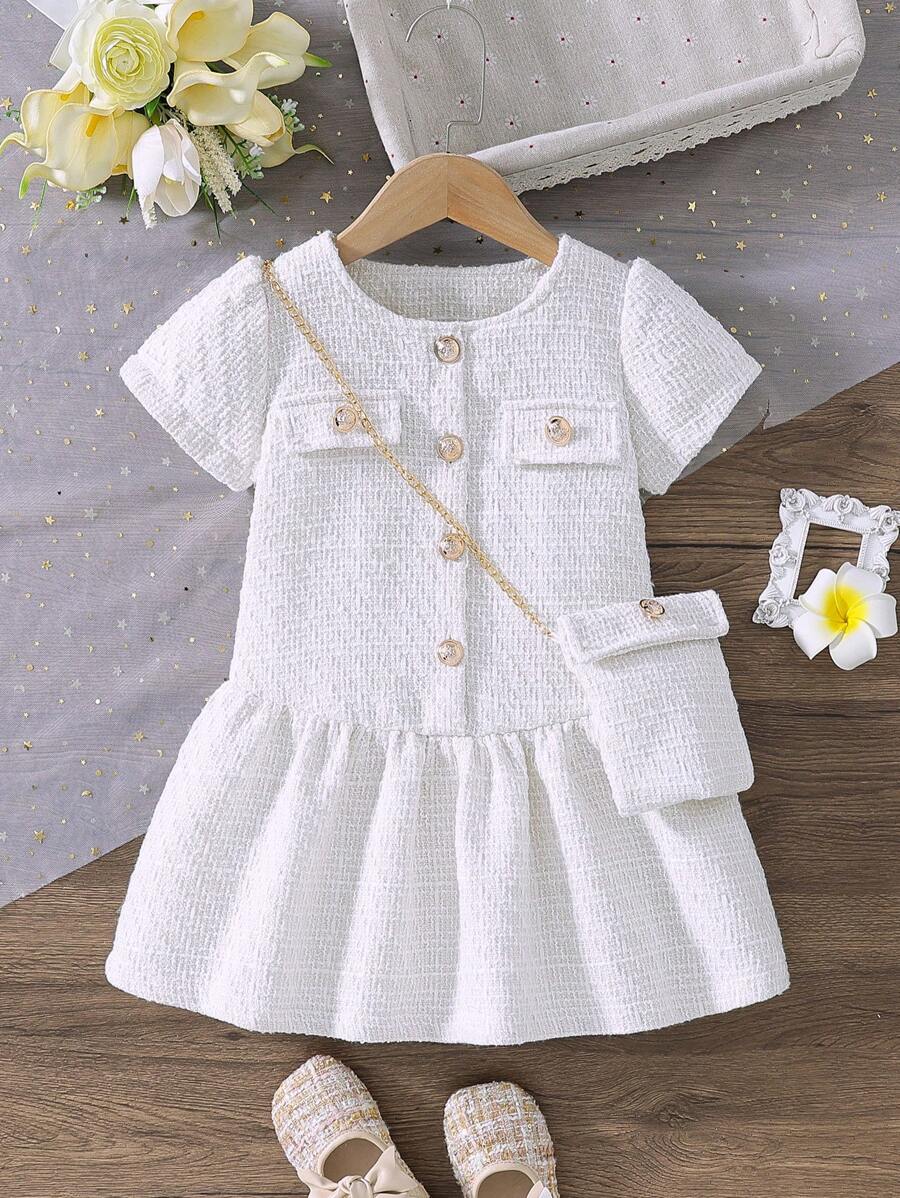 女孩年轻女孩时尚优雅格子连衣裙 + 配套钱包